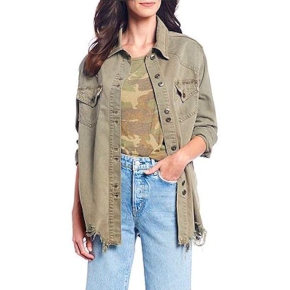 Free People Jackets & Blazers - Free People Moonchild Military Jacket Olive Green Small Distressed Hem